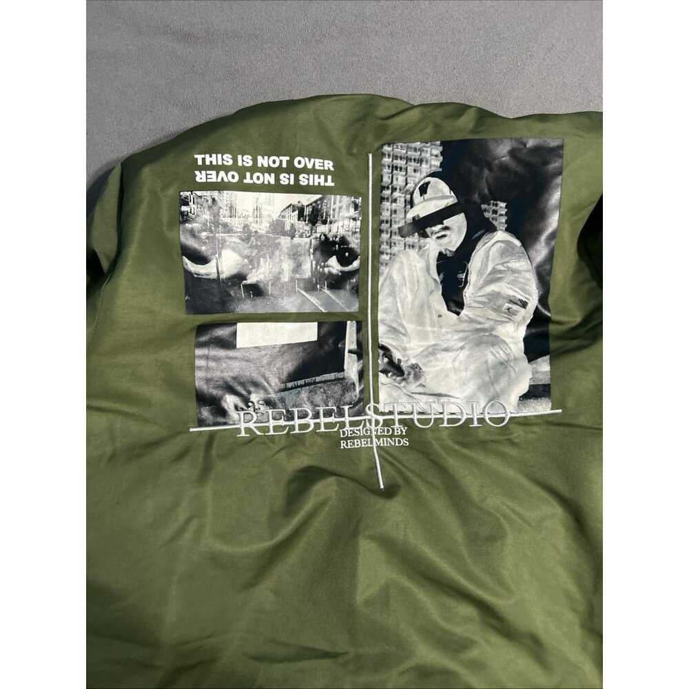 Rebel Minds Varsity Bomber Jacket Medium Green Hip Hop Studio Style Arm Zipper